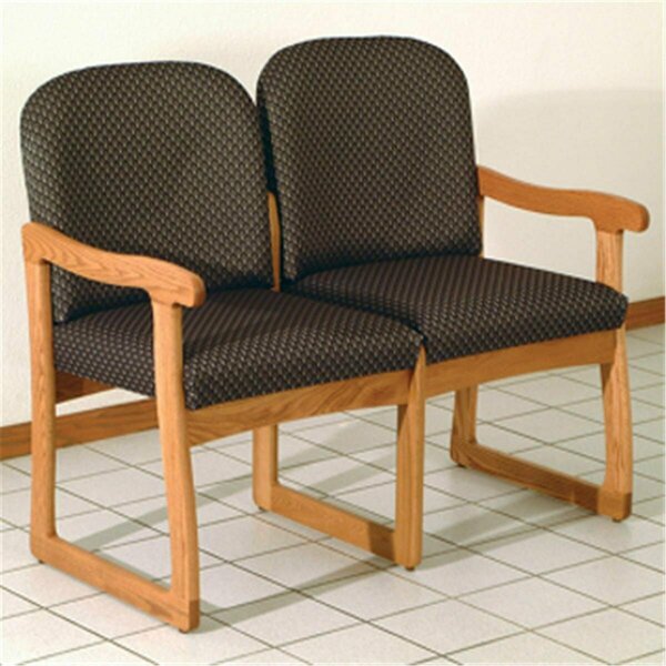 Wooden Mallet Prairie Two Seat Sofa in Medium Oak - Arch Slate DW8-2MOAS